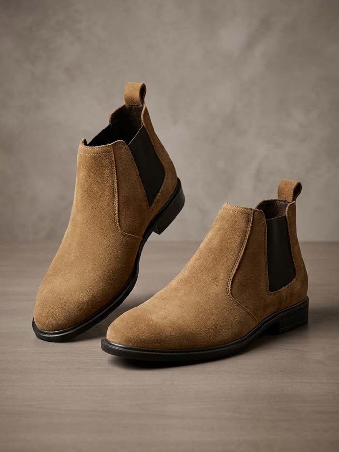 Suede leather Chelsea boots - close-up detail