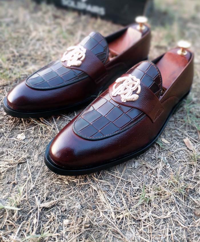 Croc brown mild leather show -Sku 7777 with rubbur sole