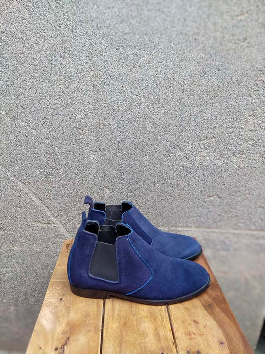 Blue Suede Leather Chelsea Shoe-Sku 347