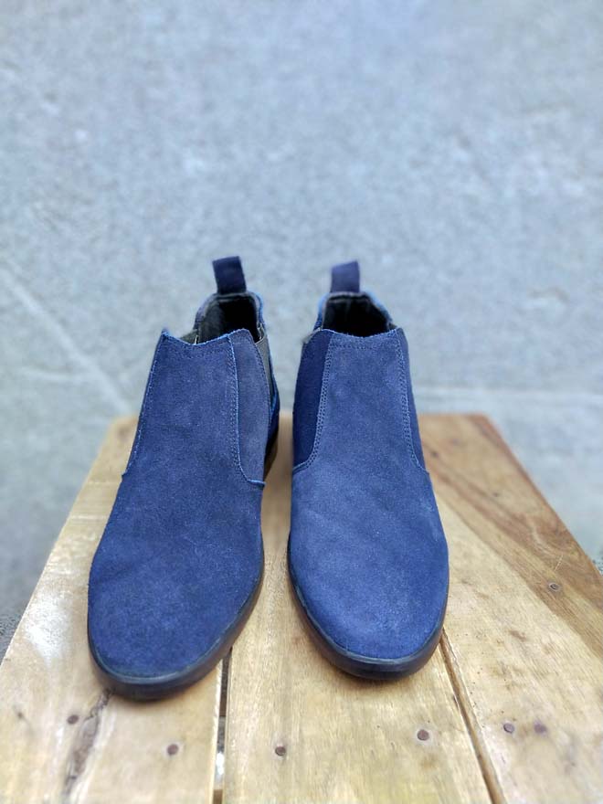 Blue Suede Leather Chelsea Shoe-Sku 347