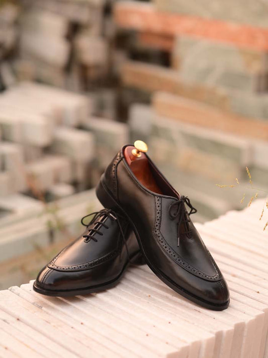 Black Leather Shoes ruber sole-Sku -028