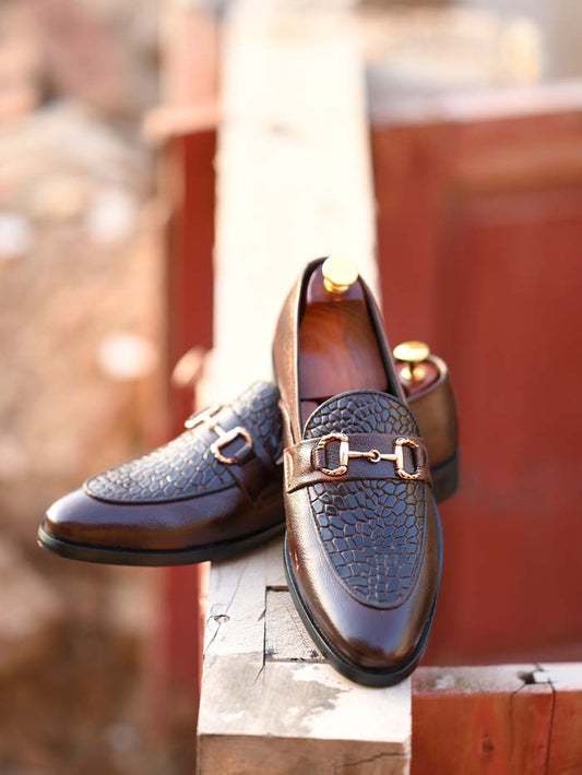 Croc brown mild leather show -Sku 7778 with rubbur sole