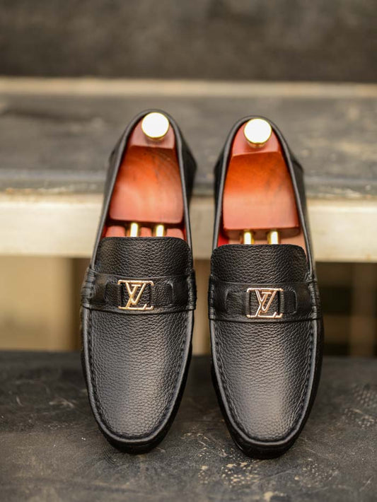 Black Driving Leather Loafer Shoes-Sku 36