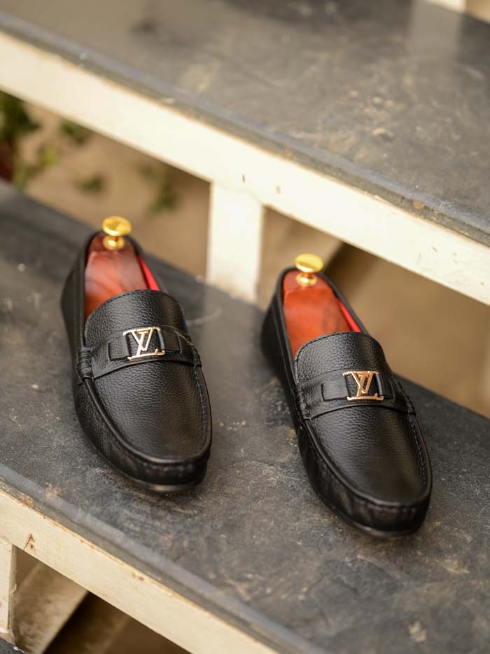 Black Driving Leather Loafer Shoes-Sku 36