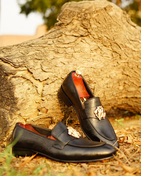 Black Cow Leather Shoes-Sku 077