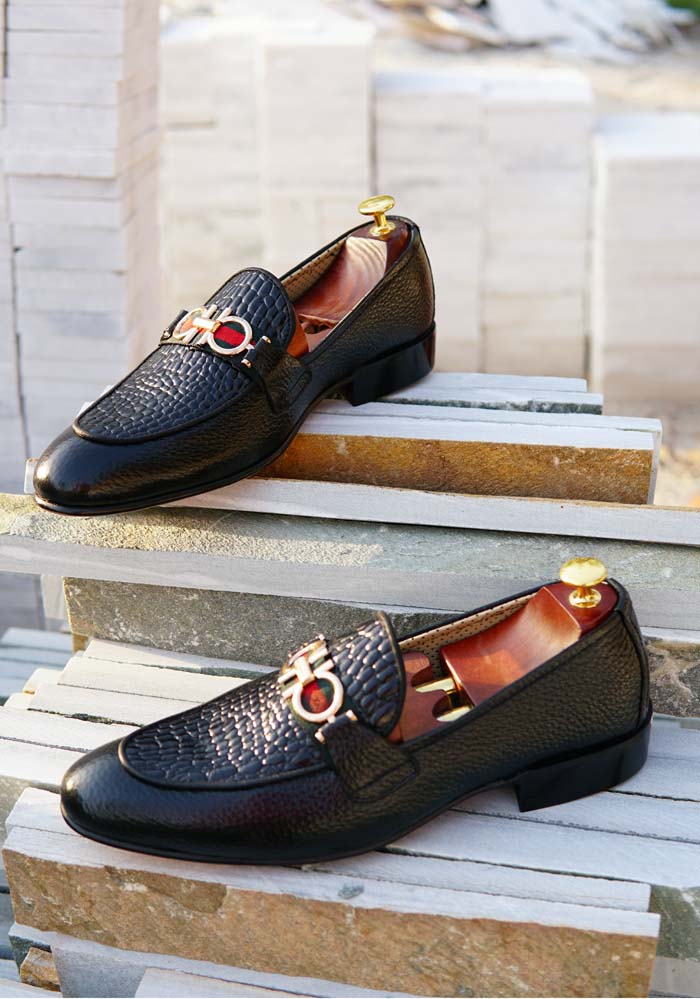 Black Cow Leather Croc Shoes Sku 336 Sole Pairs