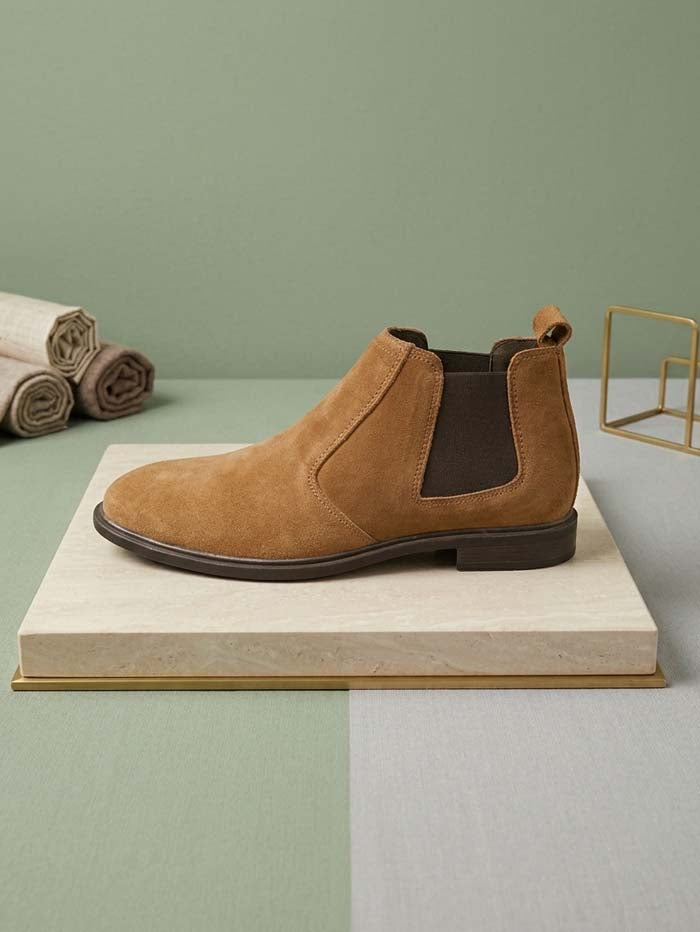 Suede Chelsea boots with rubber sole - side profile