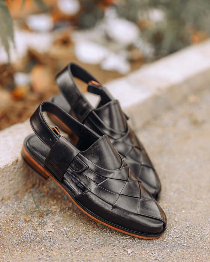 knitting Black Peshawari Chappal _sku 974