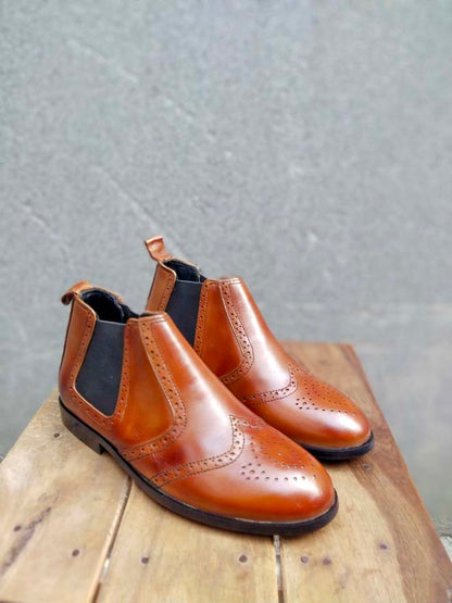 Sahde Brown Leather Chelsea Shoe-Sku 349