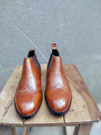 Sahde Brown Leather Chelsea Shoe-Sku 349