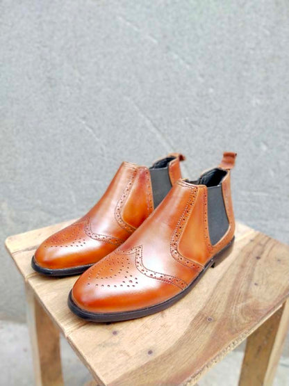 Sahde Brown Leather Chelsea Shoe-Sku 349