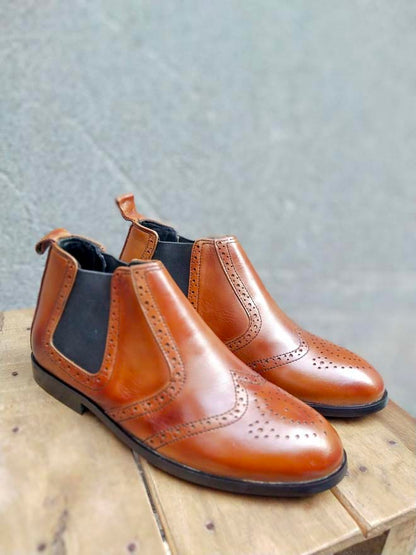 Sahde Brown Leather Chelsea Shoe-Sku 349