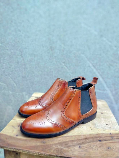 Sahde Brown Leather Chelsea Shoe-Sku 349