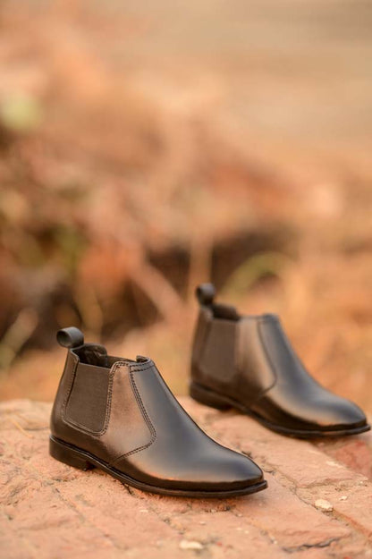 Black Leather Chelsea Shoe-Sku 345