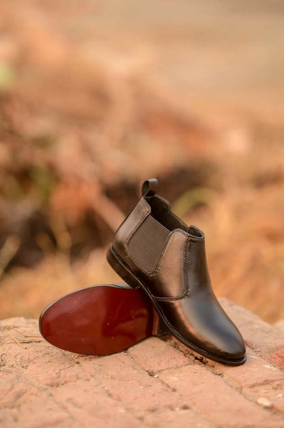 Black Leather Chelsea Shoe-Sku 345