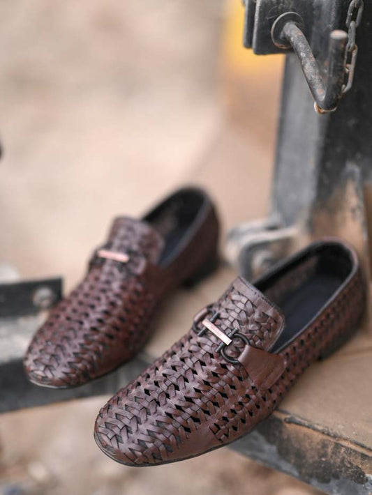 Brown Leather Shoes-Sku -676