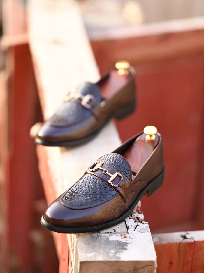 Croc brown mild leather show  -Sku 7778 with rubbur sole