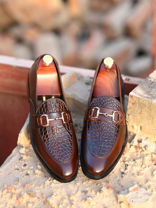 Croc brown mild leather show  -Sku 7778 with rubbur sole