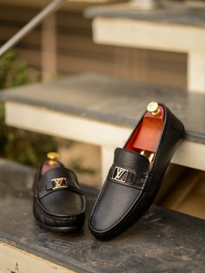 Black Driving Leather Loafer Shoes-Sku 36