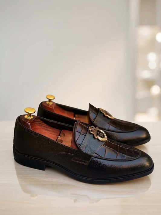 Croc Brown Mild Leather Shoes with Rubber Sole – Design 7777