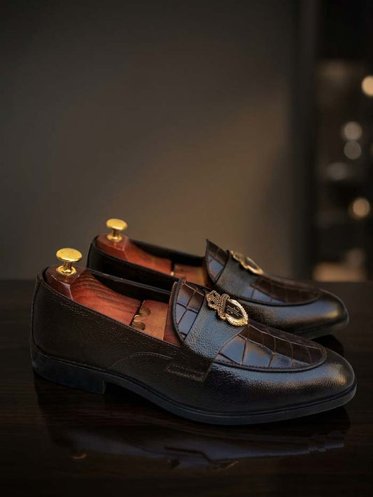 Croc Brown Mild Leather Shoes with Rubber Sole – Design 7777