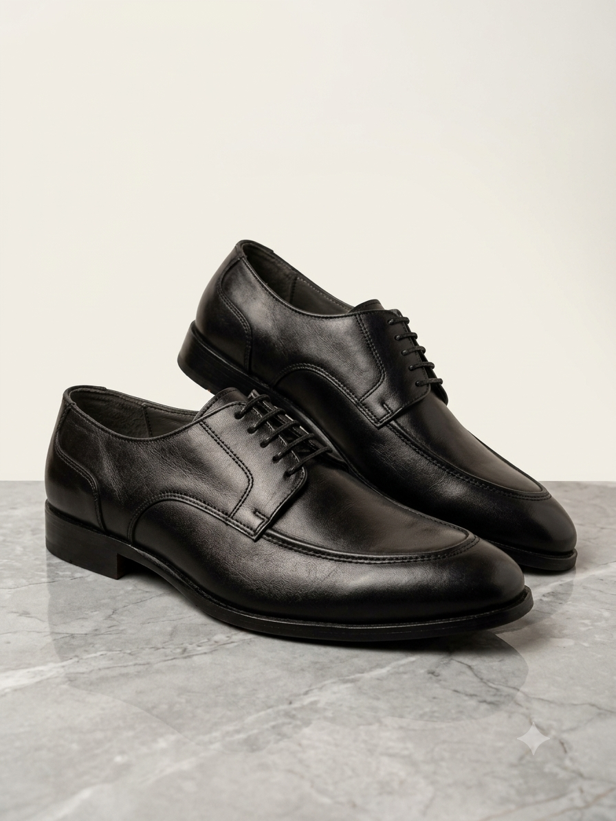 Men's black lace-up leather shoes - front view