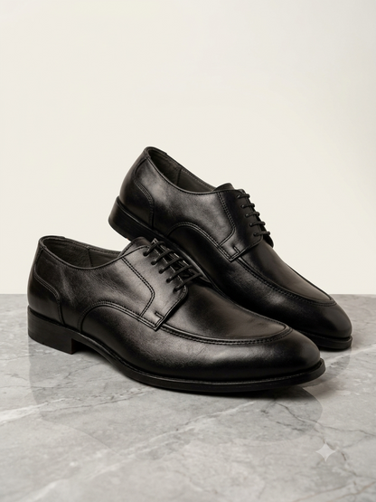 Men's black lace-up leather shoes - front view