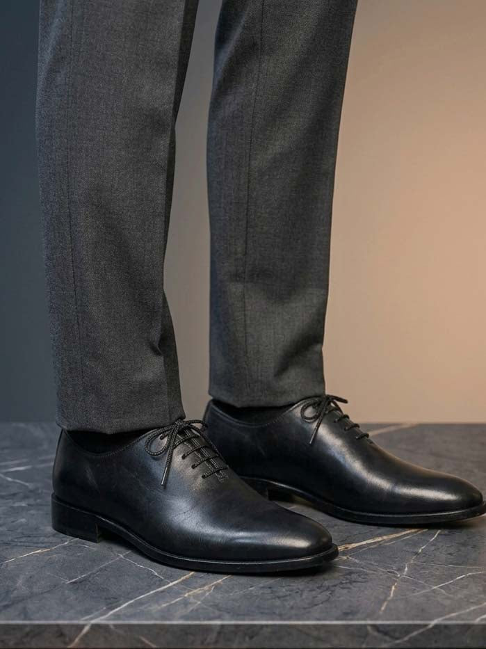Black Leather Shoes ruber sole-Sku 041