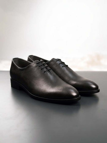 Black Leather Shoes ruber sole-Sku 041