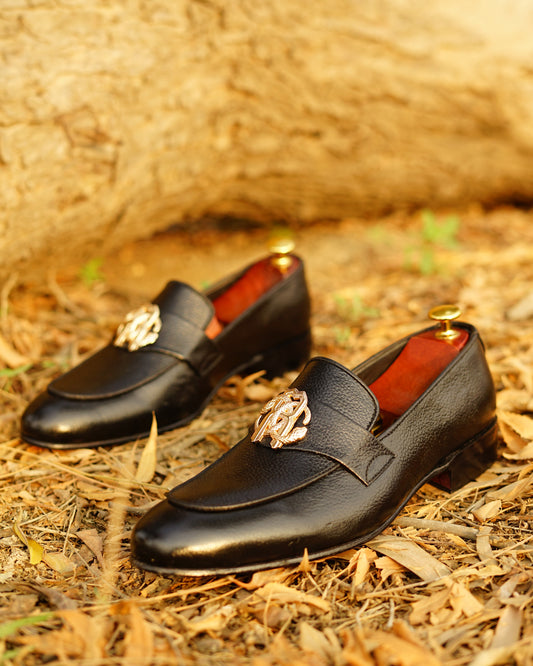 Black Cow Leather Shoes-Sku 077